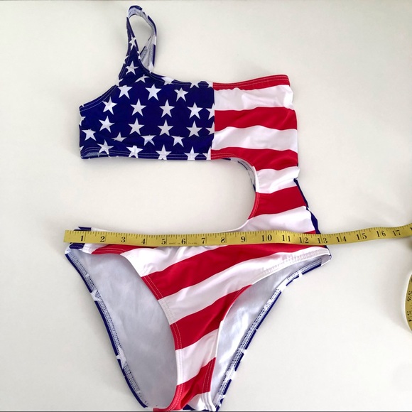 Yes Master American flag print cut out one piece swimsuit sz S - Picture 5 of 11